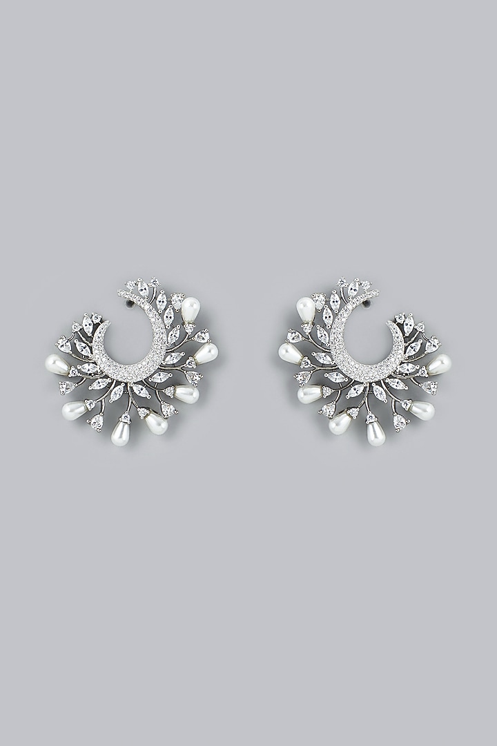 Two Tone Finish Zircons Stud Earrings by Aster at Pernia's Pop Up Shop