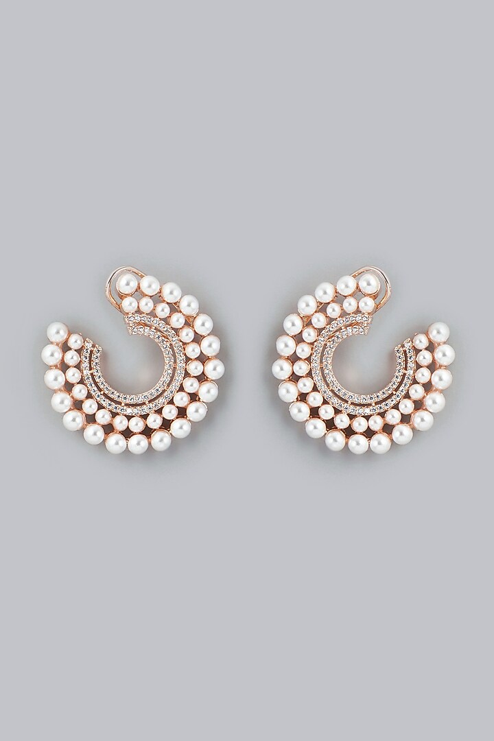 Rose Gold Finish Pearls & Zircon Stud Earrings by Aster at Pernia's Pop Up Shop