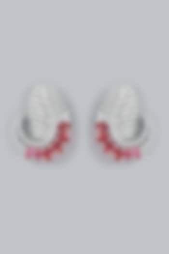 White Finish Zircon & Red Stone Stud Earrings by Aster at Pernia's Pop Up Shop