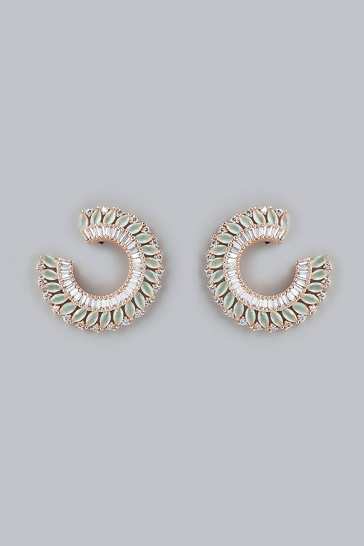 Rose Gold Finish Zircon & Green Stone Stud Earrings by Aster at Pernia's Pop Up Shop