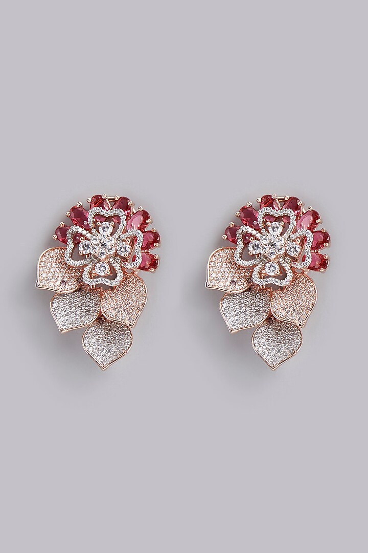 Two Tone Finish Faux Diamonds & Red Stones Earrings by Aster at Pernia's Pop Up Shop