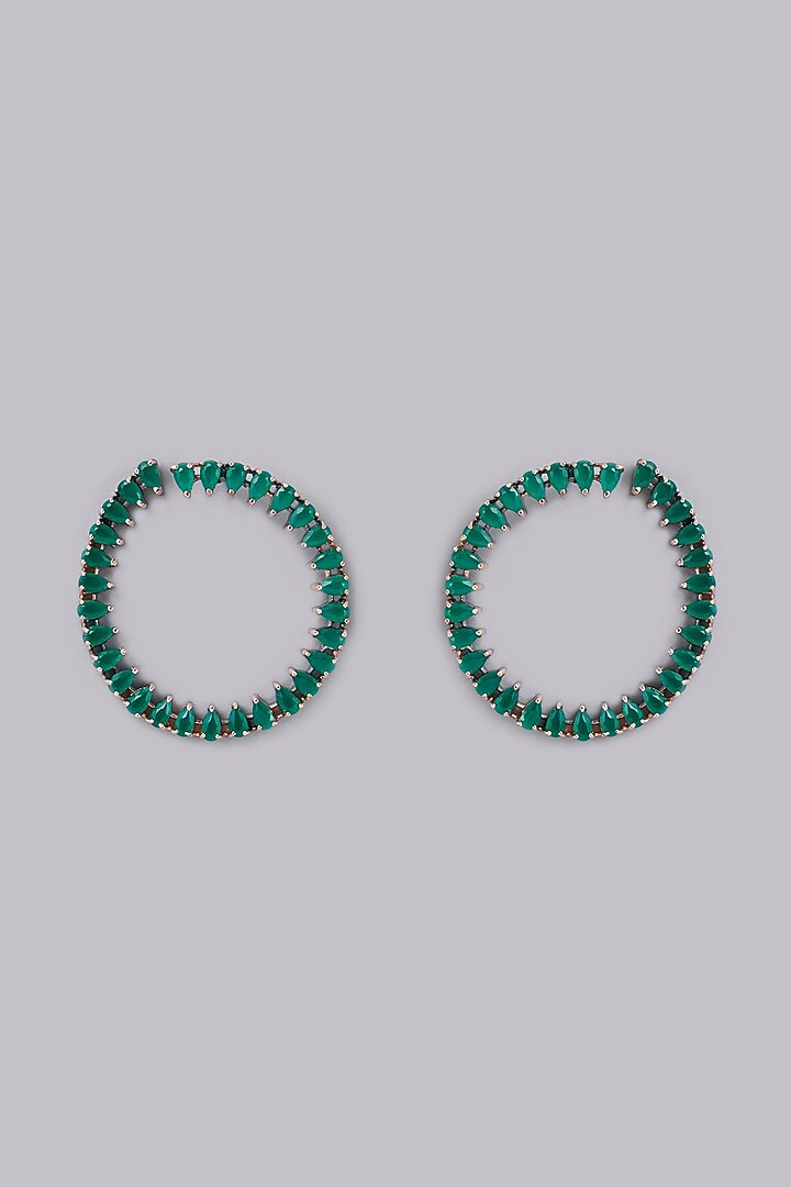 White Finish Green Stones & Zircon Dangler Earrings by Aster at Pernia's Pop Up Shop