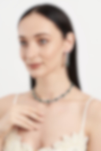 White Finish Zircon & Green Stone Choker Necklace Set by Aster at Pernia's Pop Up Shop