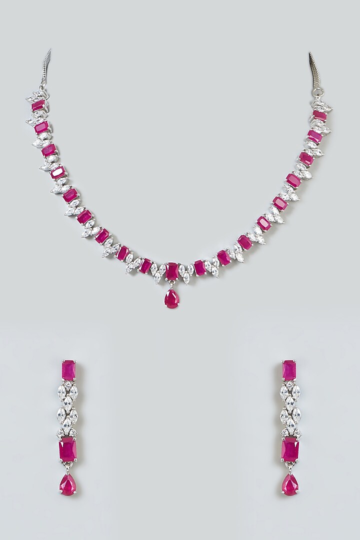 White Finish Zircon & Ruby Necklace Set by Aster at Pernia's Pop Up Shop