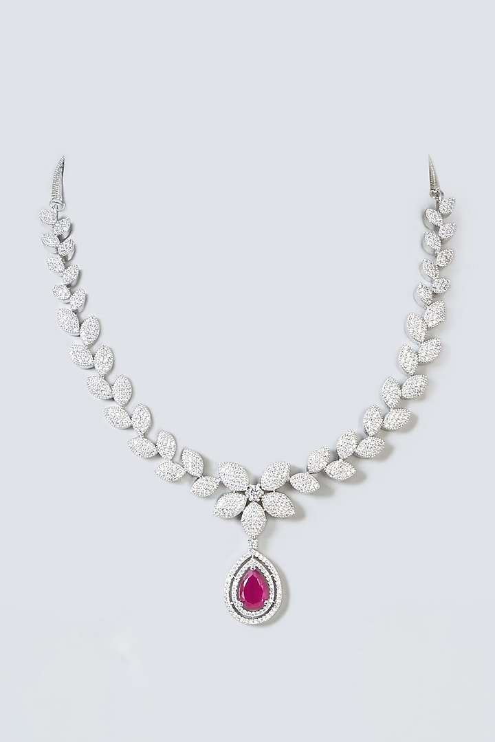 White Finish Zircon & Red Stone Necklace by Aster at Pernia's Pop Up Shop