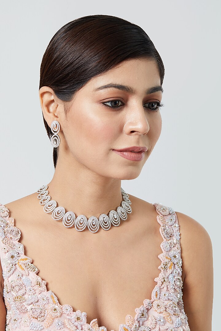 White Finish Zircon Choker Necklace Set by Aster at Pernia's Pop Up Shop