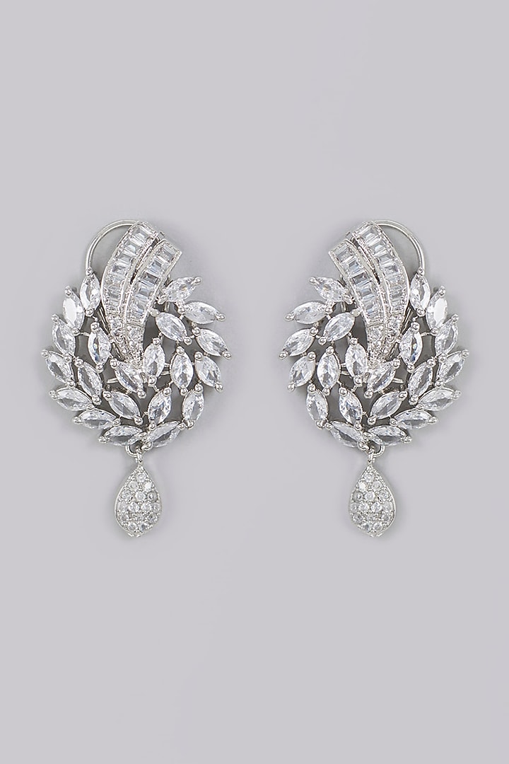 White Finish Zircon Dangler Earrings by Aster at Pernia's Pop Up Shop