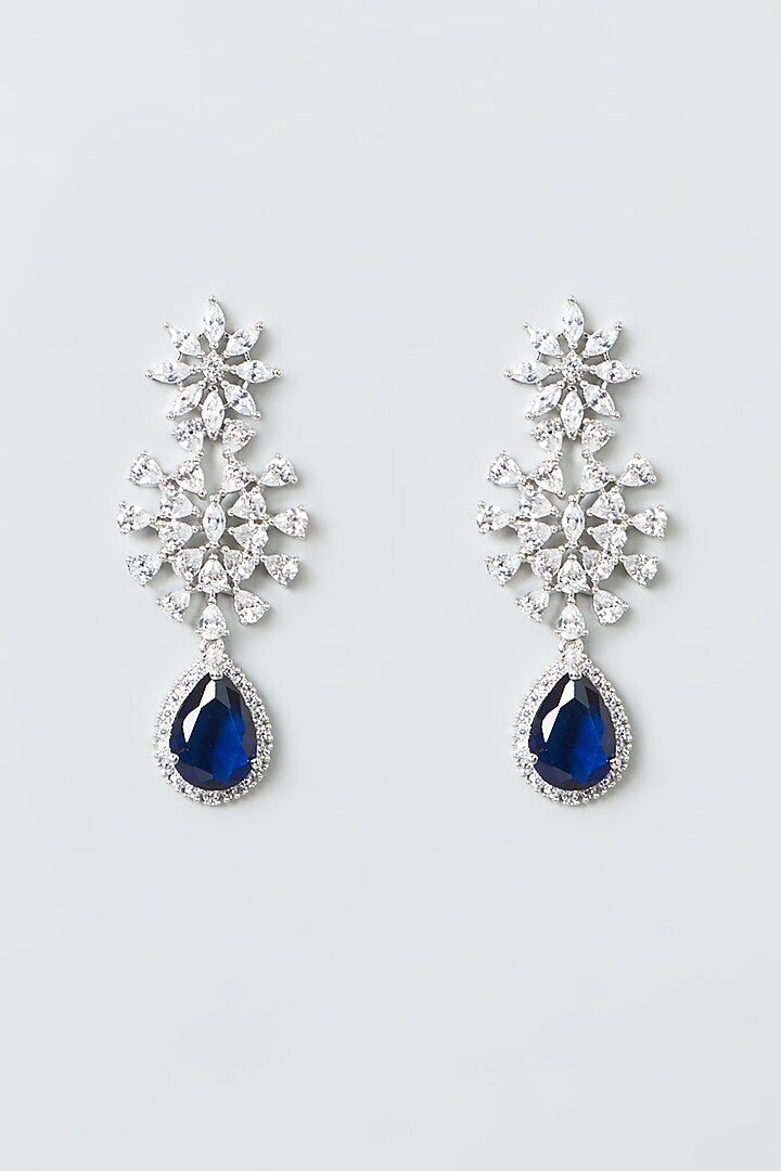 White Finish Zircon & Blue Drop Stones Necklace Set by Aster at Pernia's Pop Up Shop