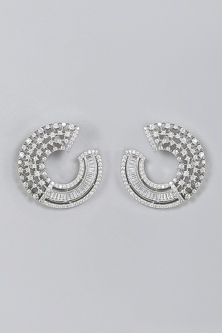 White Finish Zircon Stud Earrings by Aster at Pernia's Pop Up Shop