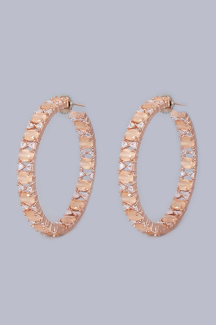Rose Gold Finish Zircon & Yellow Synthetic Stone Hoop Earrings by Aster at Pernia's Pop Up Shop