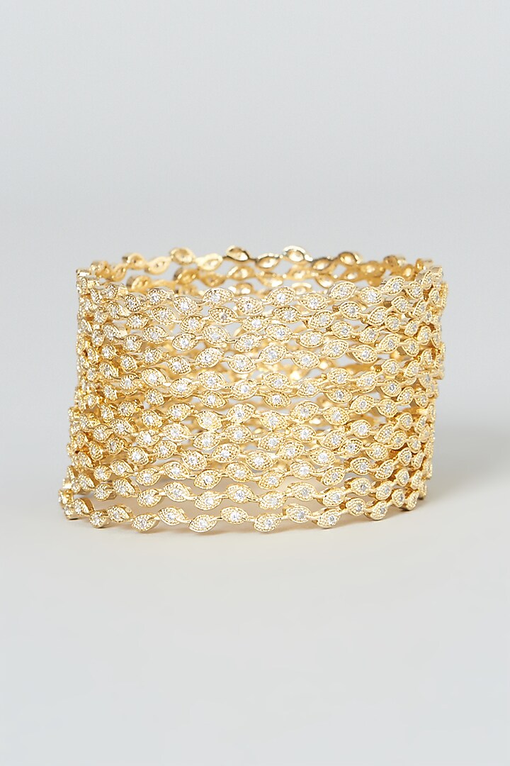 Gold Finish Bangles With Zircons (Set of 12) by Aster at Pernia's Pop Up Shop