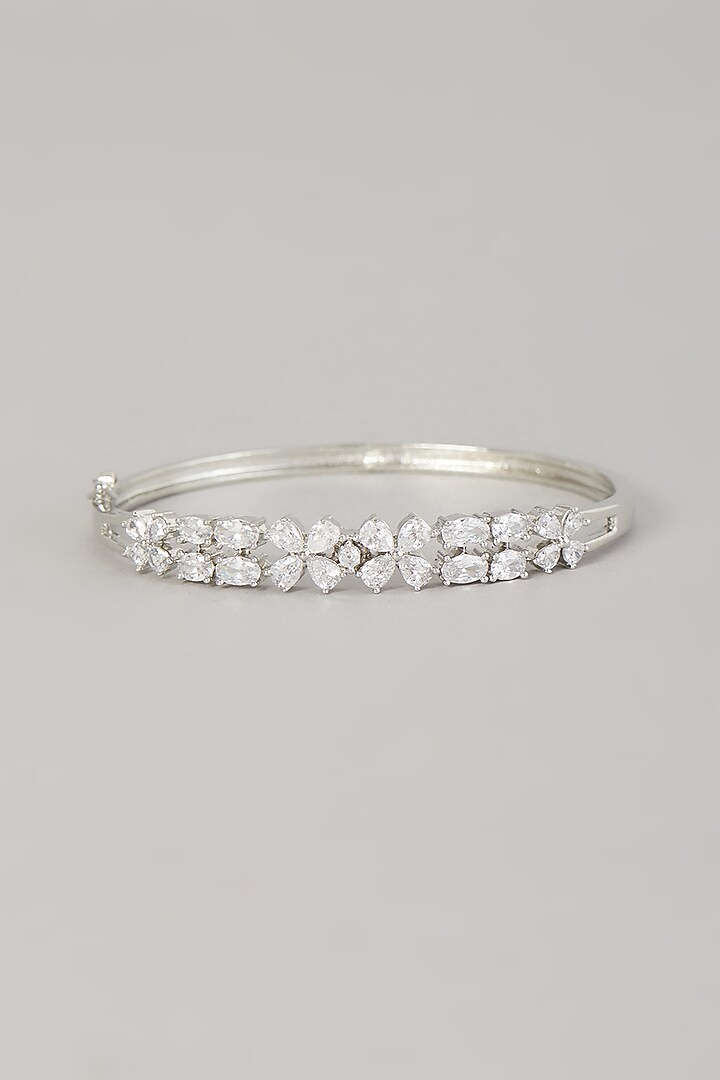 White Finish Faux Diamonds Bracelet In Mixed Metal Design by Aster at