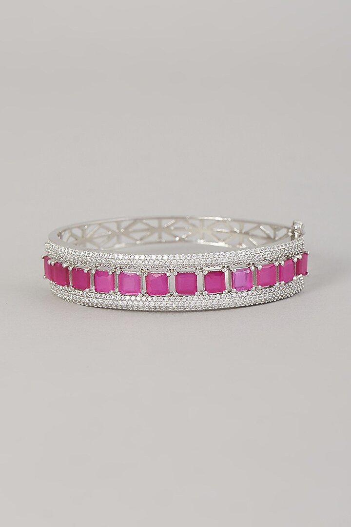 White Finish Zircon & Pink Stone Bracelet by Aster at Pernia's Pop Up Shop