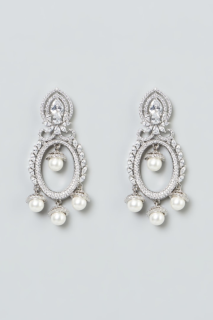 White Finish Zircon & Pearl Earrings by Aster at Pernia's Pop Up Shop