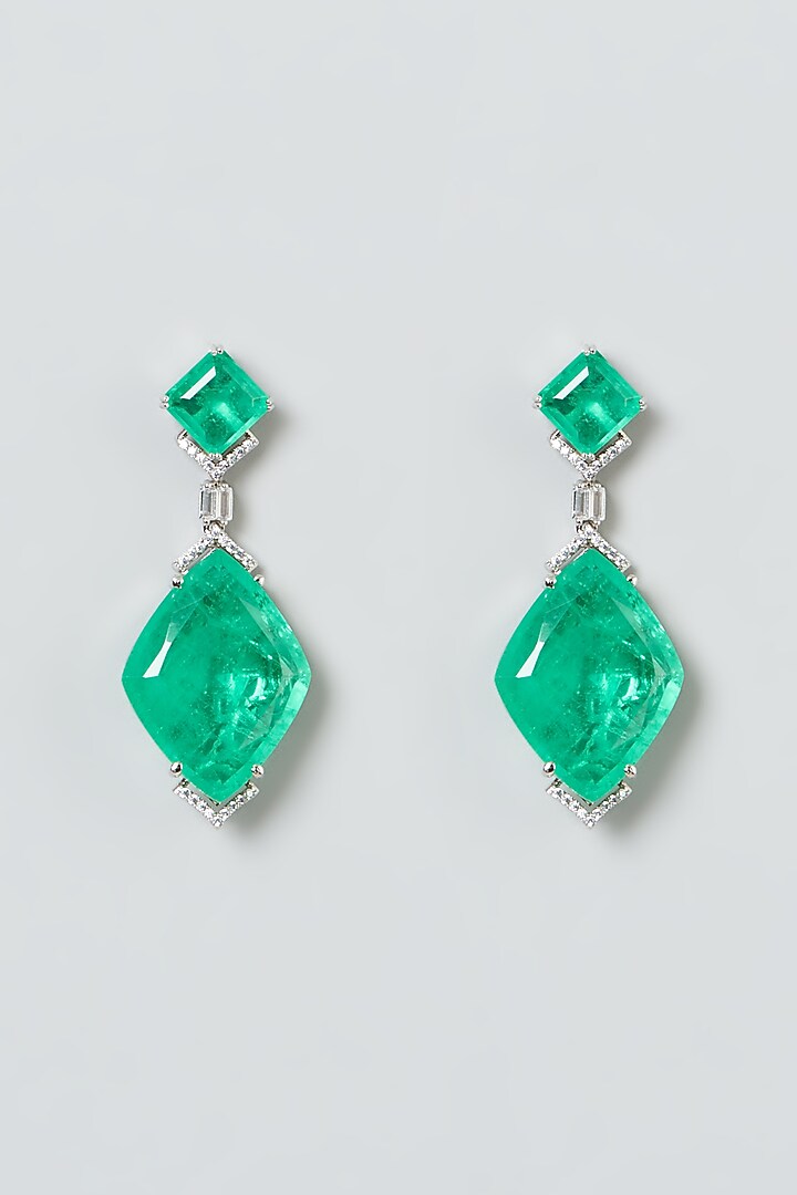 White Finish Green Stone Earrings by Aster at Pernia's Pop Up Shop