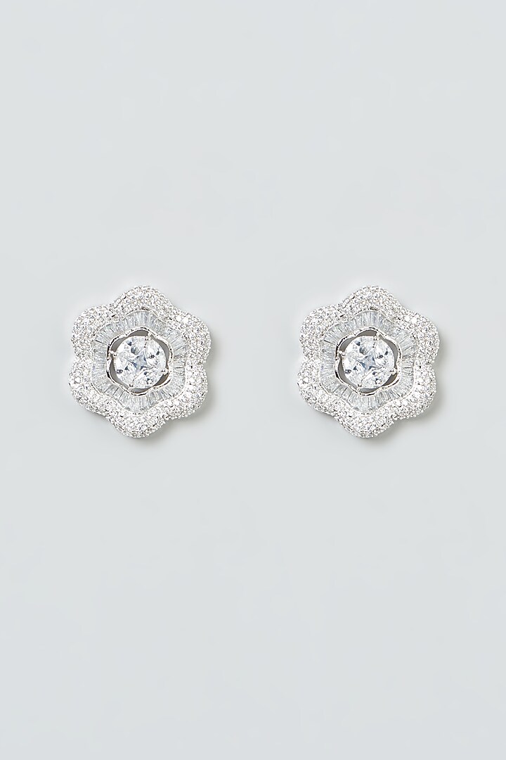 White Finish Zircon Stud Earrings by Aster at Pernia's Pop Up Shop