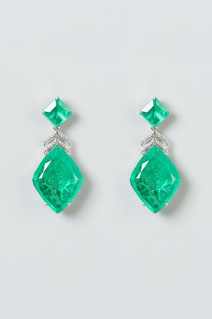 White Finish Green Stone Dangler Earrings by Aster at Pernia's Pop Up Shop