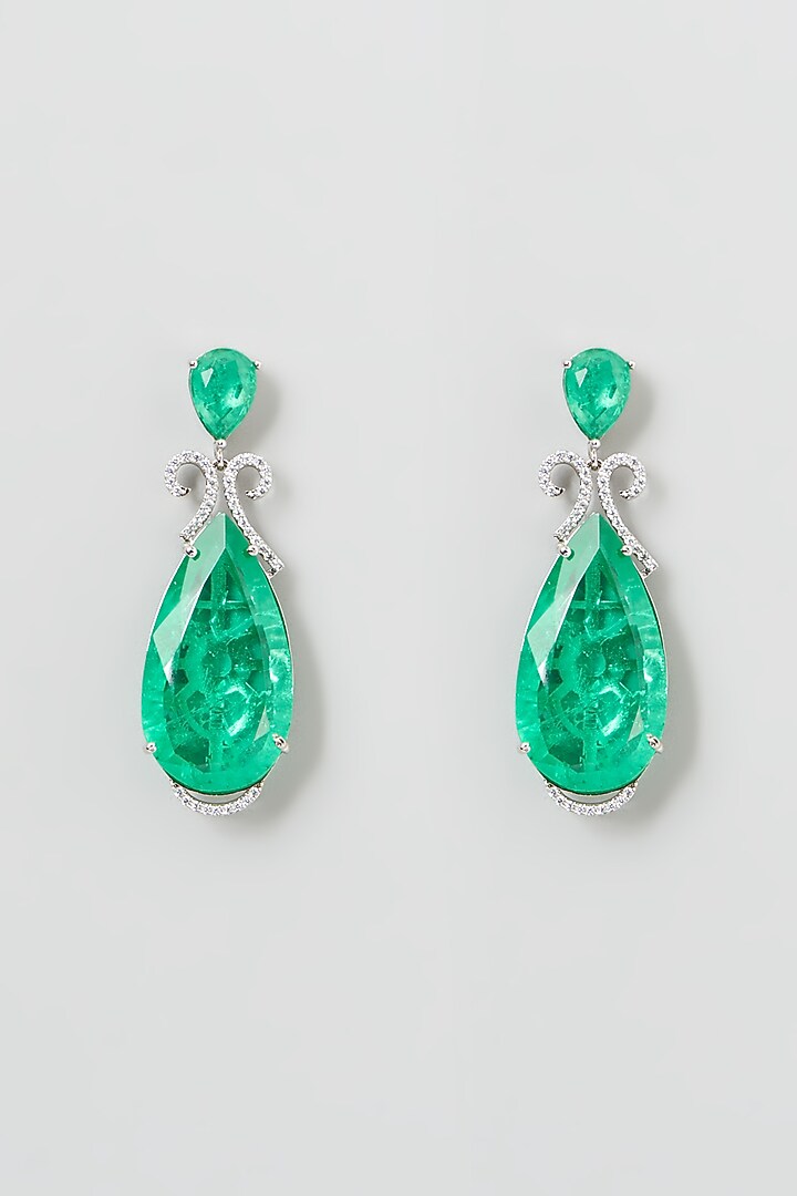 White Finish Green Stone Dangler Earrings by Aster at Pernia's Pop Up Shop