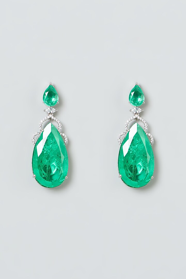 White Finish Green Stone Dangler Earrings by Aster at Pernia's Pop Up Shop