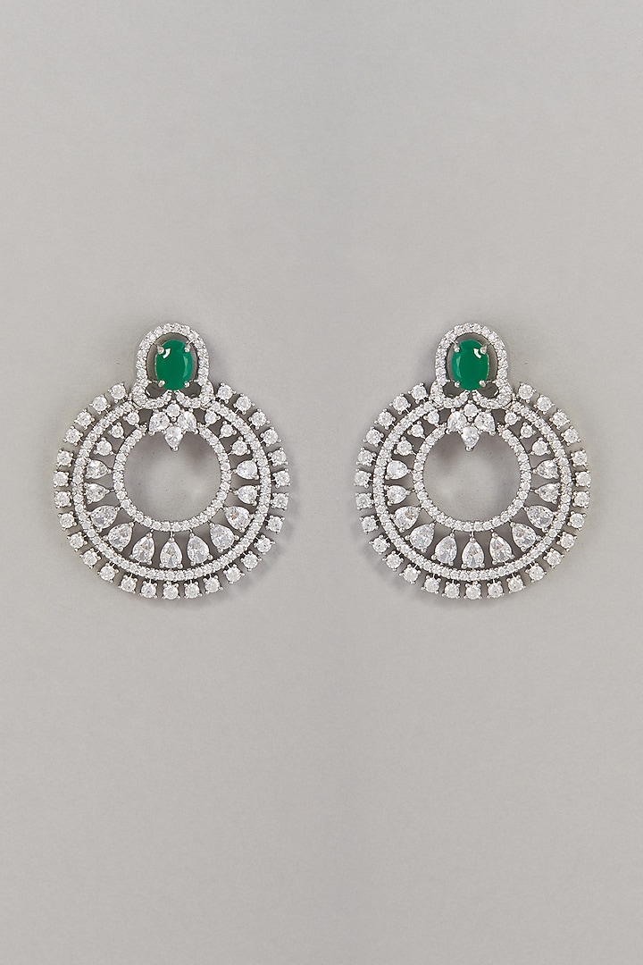 White Finish Zircon & Green Stone Dangler Earrings by Aster at Pernia's Pop Up Shop