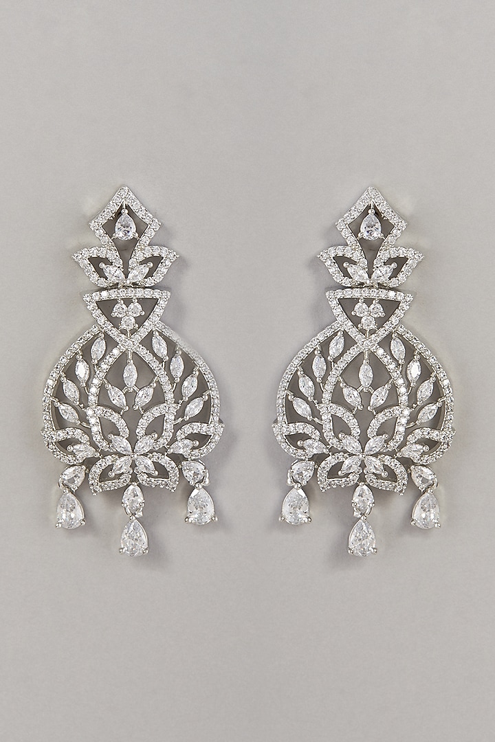 White Finish Zircon Dangler Earrings by Aster at Pernia's Pop Up Shop