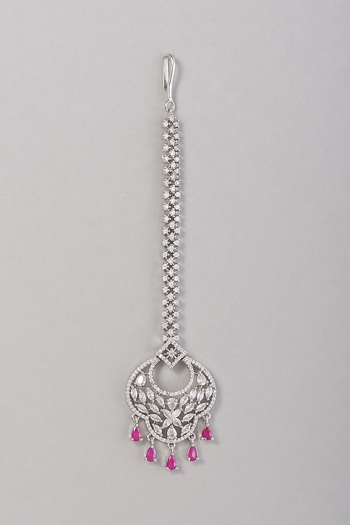 White Finish Zircon & Red Stone Maangtikka by Aster at Pernia's Pop Up Shop