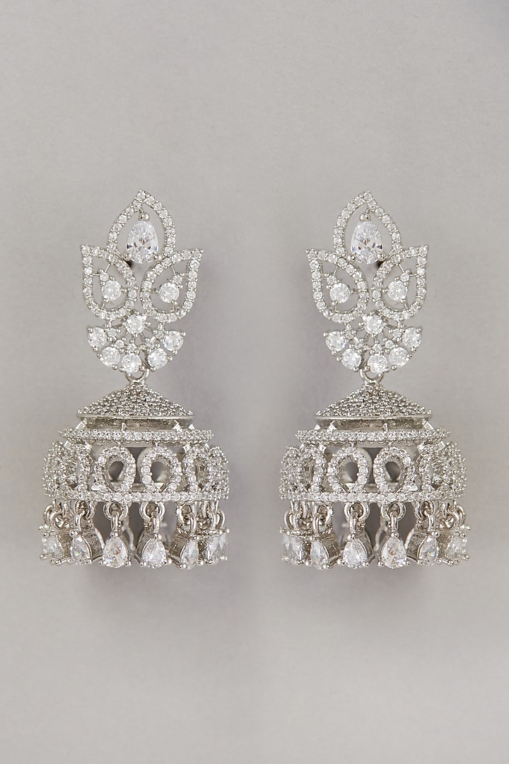 White Finish Zircon Jhumka Earrings by Aster at Pernia's Pop Up Shop
