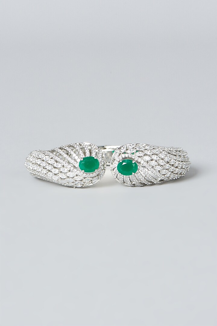 White Finish Zircon & Green Stone Bangle by Aster at Pernia's Pop Up Shop
