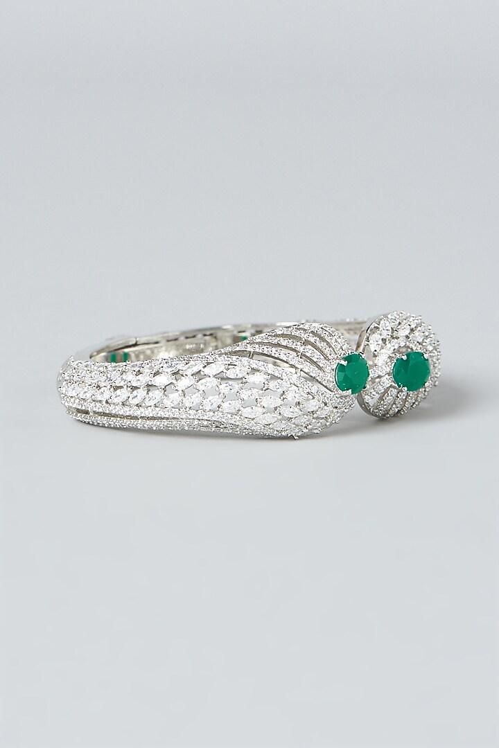White Finish Zircon & Green Stone Bangle by Aster at Pernia's Pop Up Shop