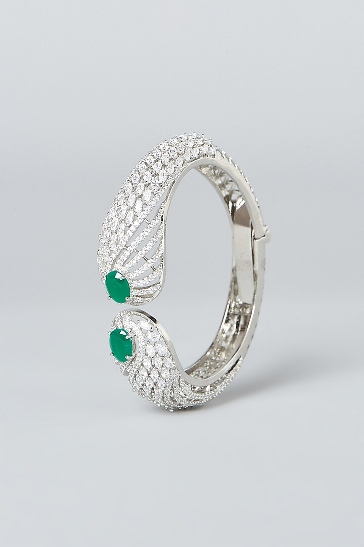White Finish Zircon & Green Stone Bangle by Aster at Pernia's Pop Up Shop