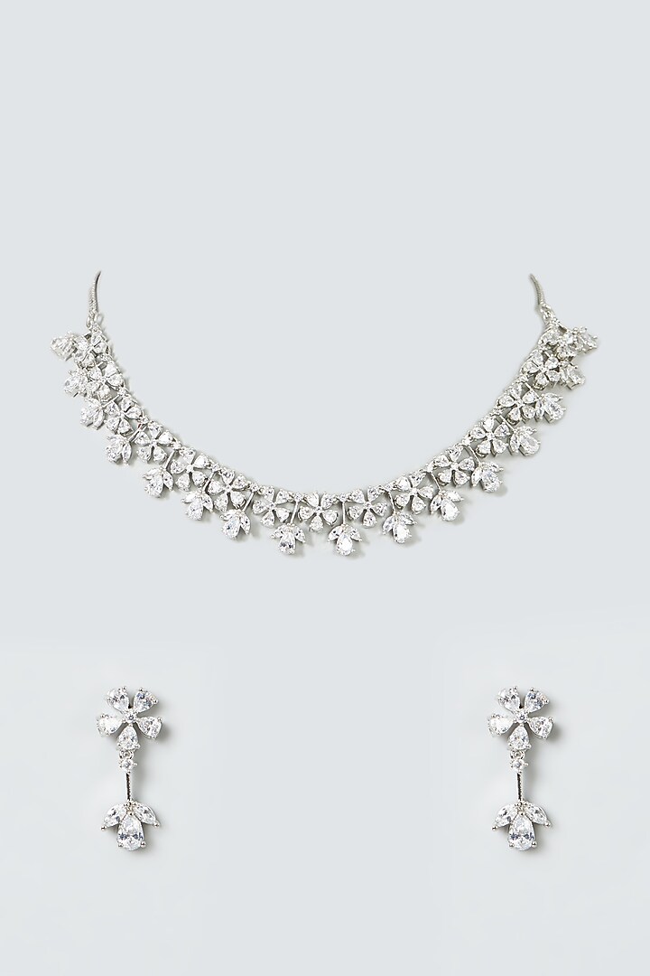 White Finish Necklace Set With Zircons by Aster at Pernia's Pop Up Shop