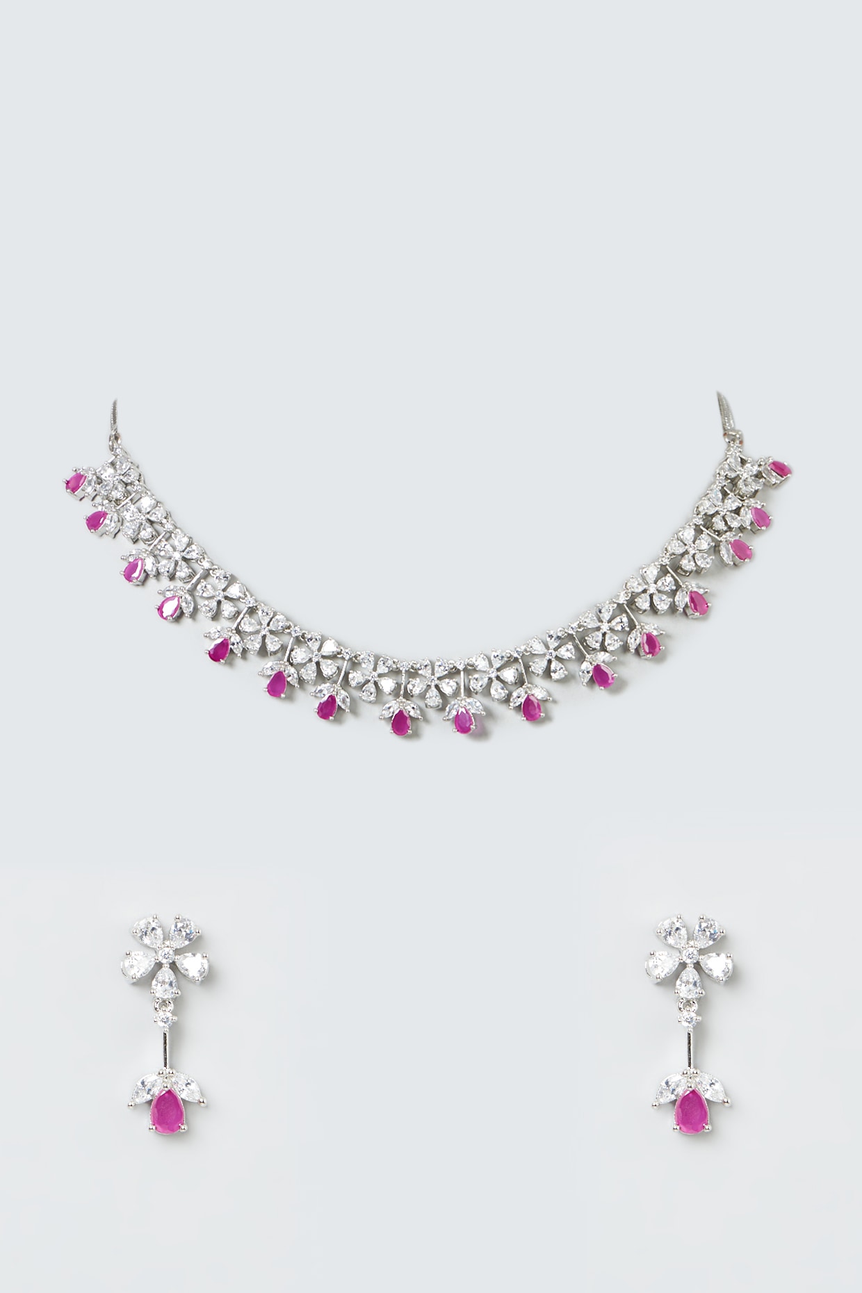 White Finish Faux Diamond & Pink Stone Necklace Set Design by Aster at  Pernia's Pop Up Shop 2024