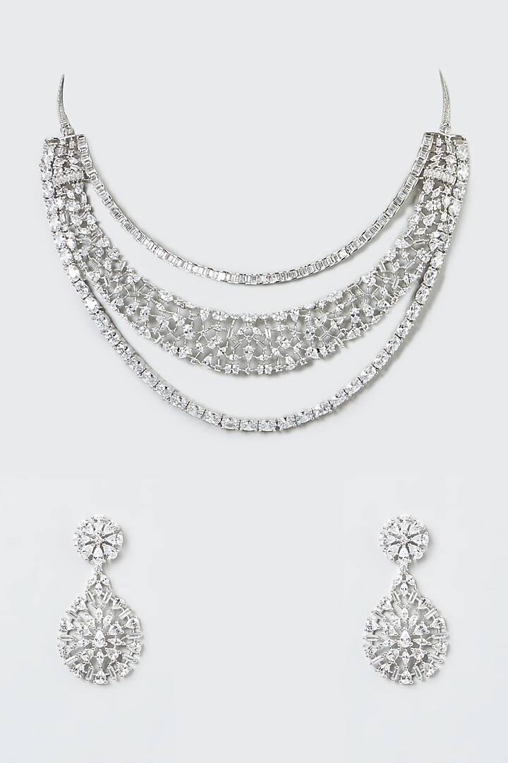 White Finish Zircon Layered Necklace Set by Aster at Pernia's Pop Up Shop
