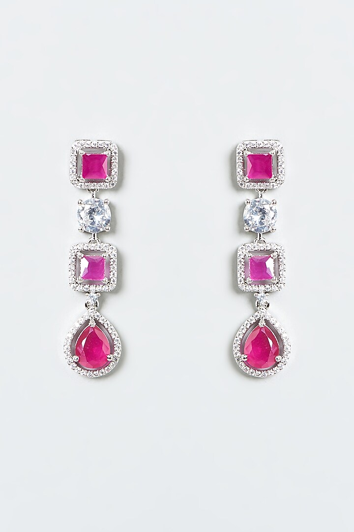White Finish Pink Stone & Zircons Necklace Set by Aster at Pernia's Pop Up Shop