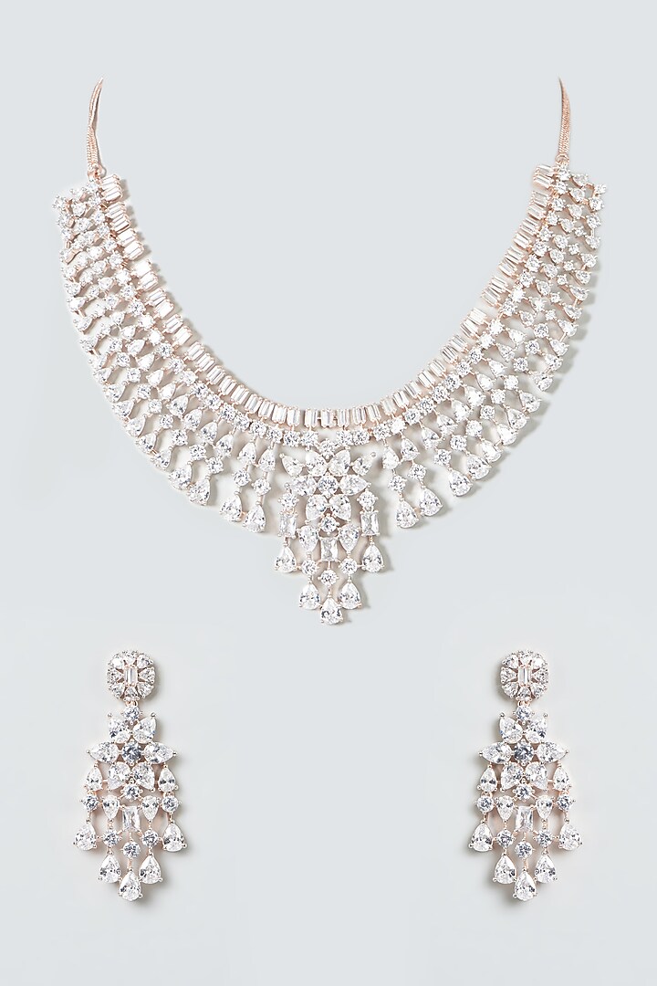Rose Gold Finish Zircons Necklace Set by Aster at Pernia's Pop Up Shop