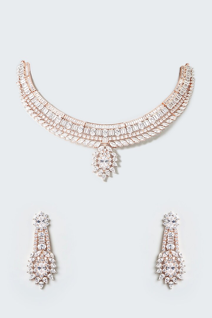 Rose Gold Finish Zircon Necklace Set by Aster at Pernia's Pop Up Shop
