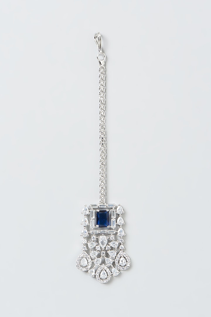 White Finish Zircon & Blue Stone Choker Necklace Set by Aster at Pernia's Pop Up Shop