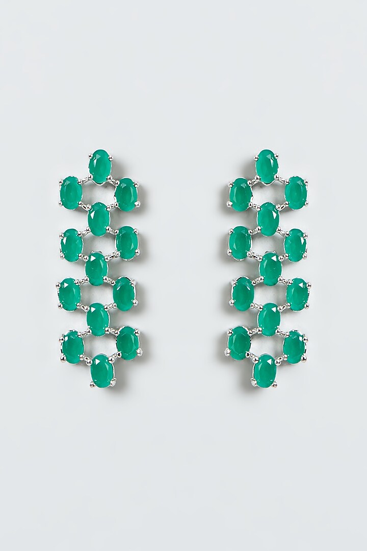 White Finish Green Drop Stones & Zircon Necklace Set by Aster at Pernia's Pop Up Shop