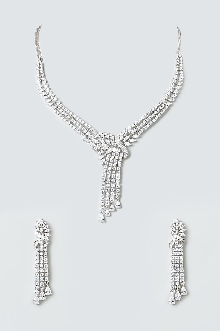 White Finish Zircons Necklace Set by Aster at Pernia's Pop Up Shop