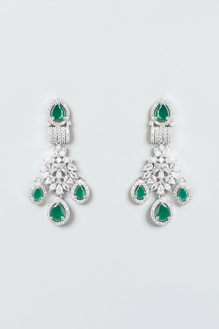 White Finish Zircon & Green Synthetic Stone Necklace Set by Aster at Pernia's Pop Up Shop
