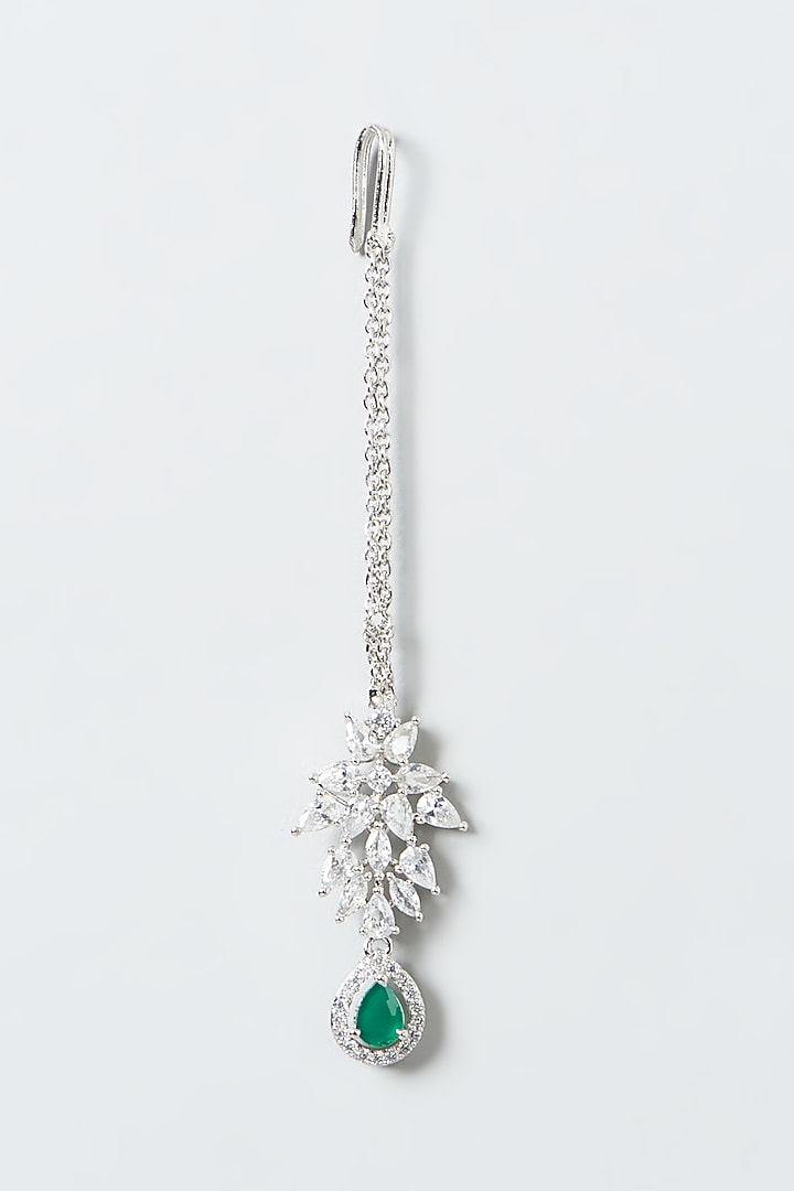 White Finish Zircon & Green Synthetic Stone Necklace Set by Aster at Pernia's Pop Up Shop