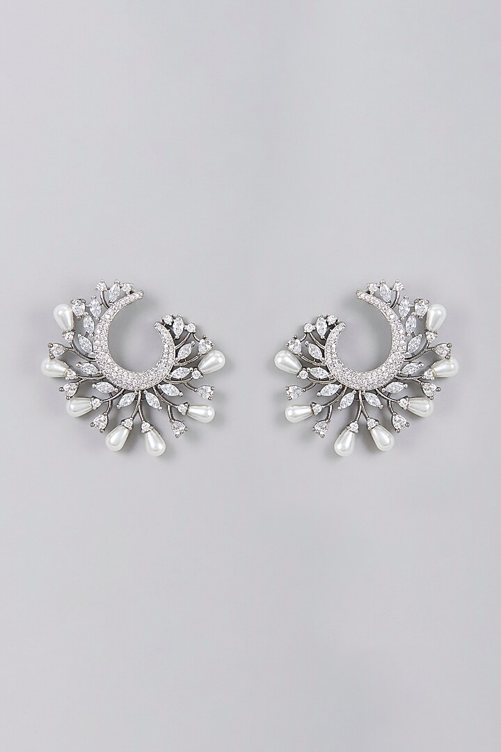 White Finish Zircon Stud Earrings by Aster at Pernia's Pop Up Shop