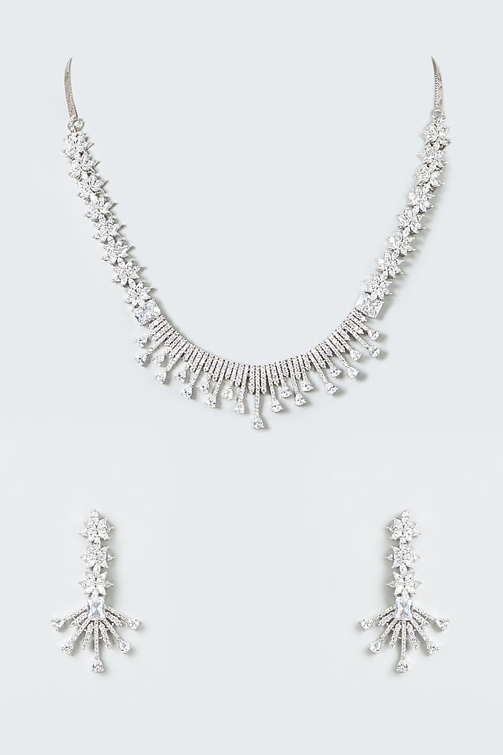White Finish Faux Diamonds Necklace Set Design by Aster at Pernia's Pop