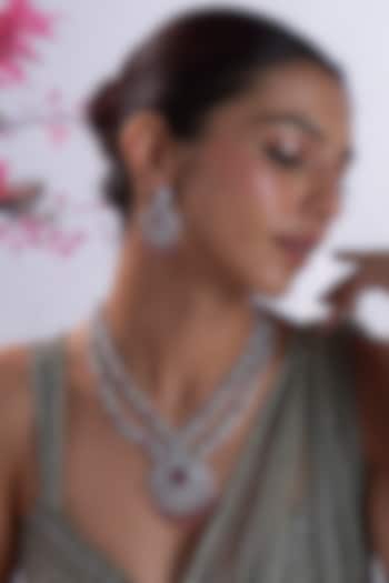 White Finish Zircon & Red Stone Long Necklace Set by Aster at Pernia's Pop Up Shop