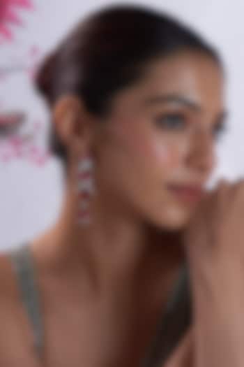 White Finish Zircon & Red Stone Dangler Earrings by Aster at Pernia's Pop Up Shop