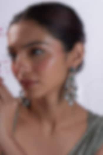 White Finish Zircon & Green Stone Dangler Earrings by Aster at Pernia's Pop Up Shop