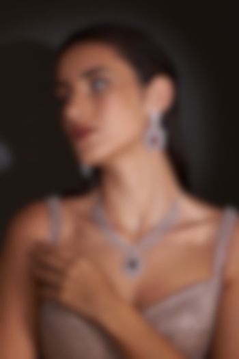 White Finish Zircon & Red Stone Necklace Set by Aster at Pernia's Pop Up Shop