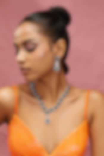 White Finish Zircon & Green Stone Necklace Set by Aster at Pernia's Pop Up Shop