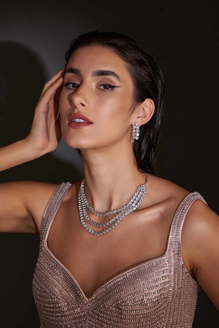 White Finish Zircon Layered Necklace Set by Aster at Pernia's Pop Up Shop