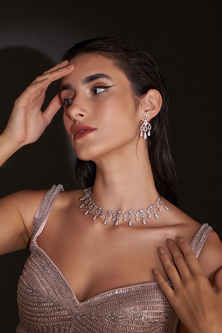 White Finish Zircon Necklace Set by Aster at Pernia's Pop Up Shop